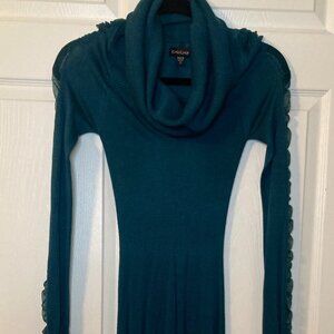 Bebe Women's Teal Cowl Neck Sweater Dress - Above Knee Length - Size XL
